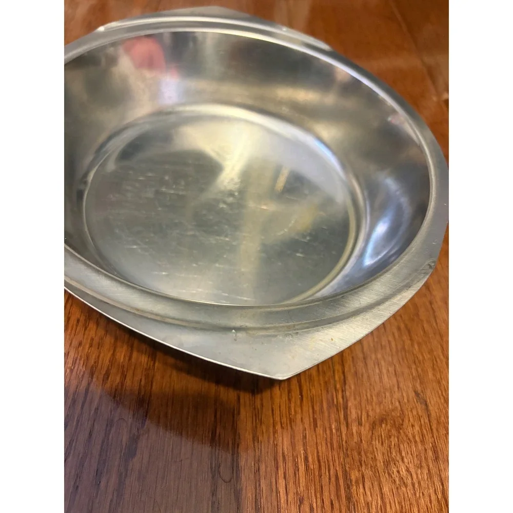Serving Bowl Mid-Century Modern Silver Geometric‎ Rim Vintage 8in